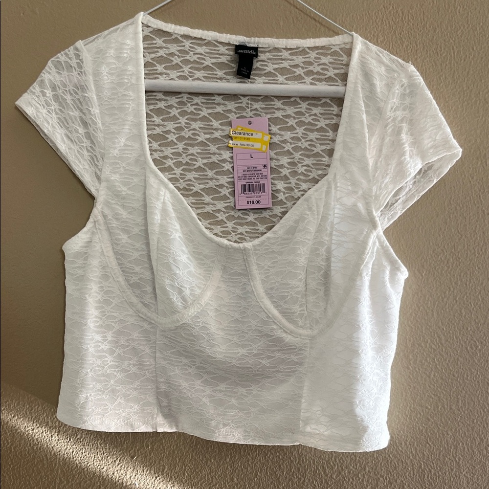 NWT Wild Fable white lace cropped bustier top in size large.